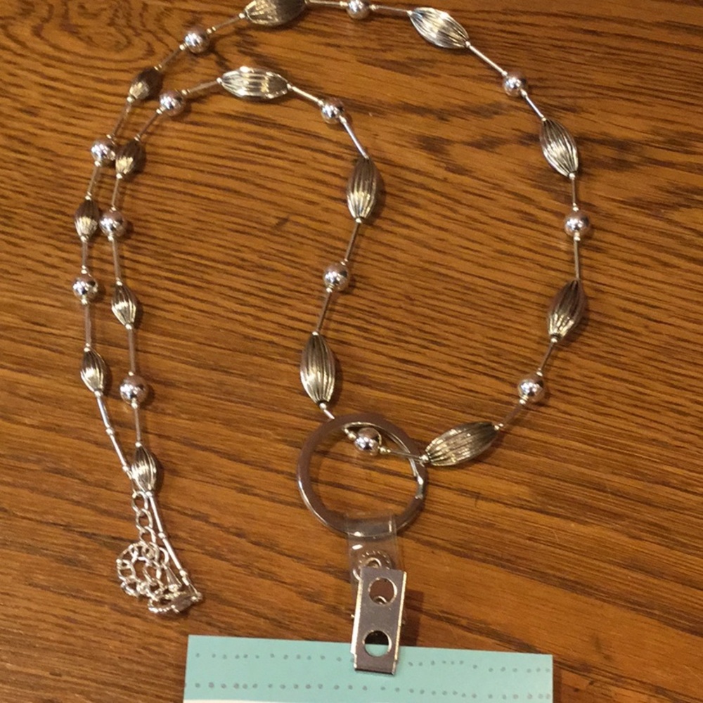 Silver Beaded Lanyard ID Badge Holder